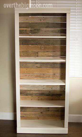 Take a old bookcase and pull off the ugly back and nail old pallets to the back. Gives it new life and gives it a coastal look