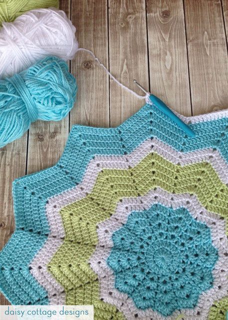 Turquoise and Lime Crochet Star Blanket by Daisy Cottage Designs, via Flickr