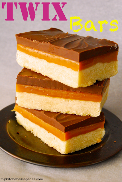 Twix Bars: gooey caramel sandwiched between a layer of milk chocolate and a salty, buttery crust