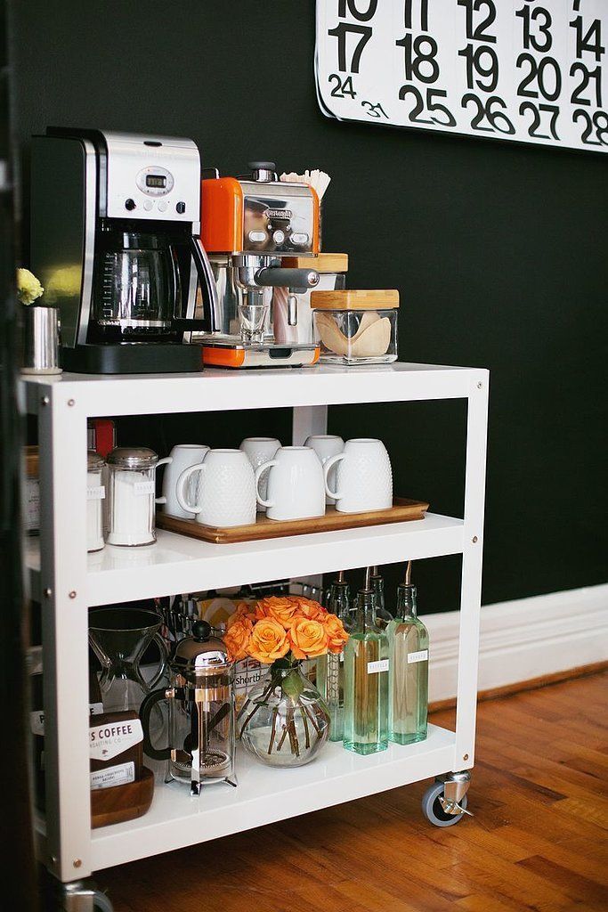 Use a rolling cart to create a well-organized coffee station