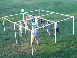 Volley Square, made with PVC pipe. Great mix of four square and volleyball.
