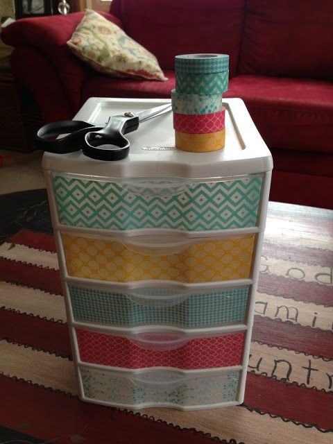 Washi Tape on plastic drawers…may need to do this for office supplies | from My Blissful Space