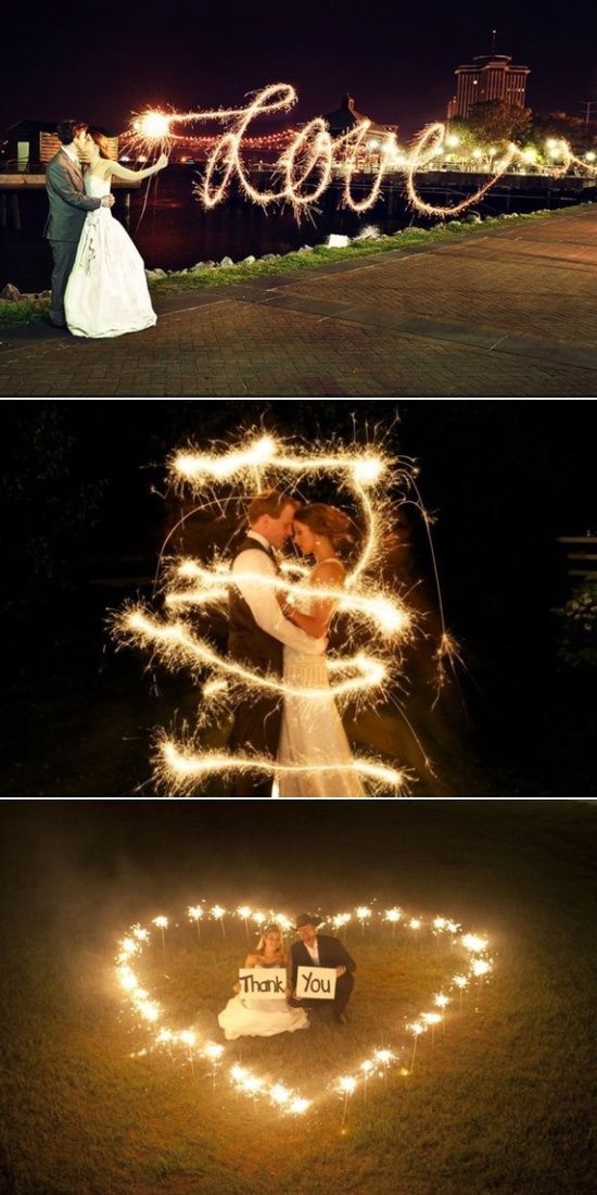 wedding sparklers a very romantic addition to your wedding photos. Cute Wedding photo but I love Light Painting with my camera.