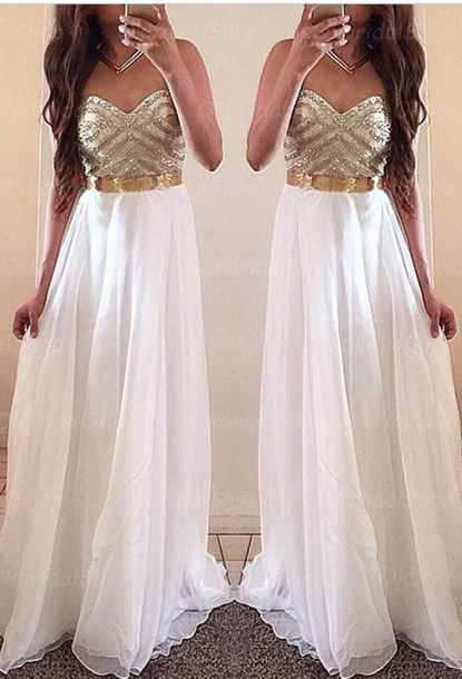 White and gold prom dress, homecoming dress