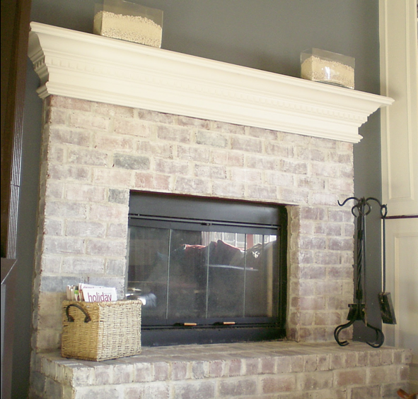 Whitewashed brick fireplace… Instead of stacked stone? Would look nice with built ins…
