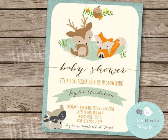 WOODLAND Baby Shower Invitation Fox Deer by littlebirdieprints