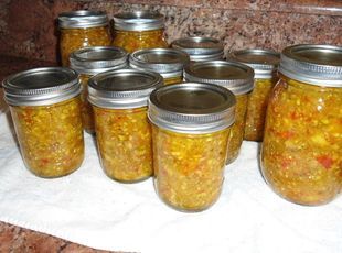 Zuchinni Relish – I made this and after the first 7 jars were filled, I added cayenne pepper to the remaining relish.  Now I have