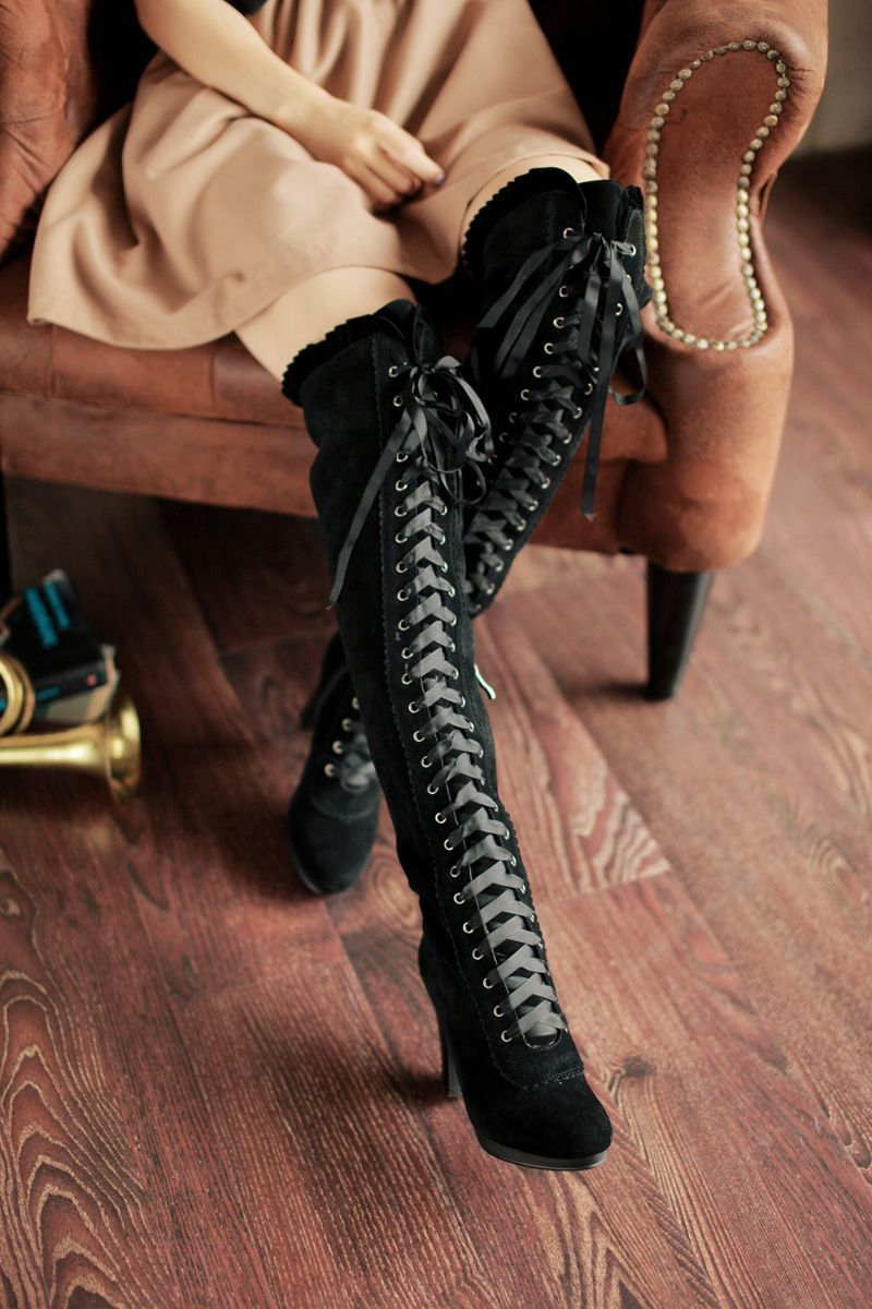 2012 Japanese Princess Fan lace-up leather high-heeled boots – Taobao –