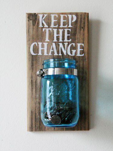A mason jar mounted to painted wood — to collect odds and ends before they accidentally hit the wash. – Pin Em All: 8 Ingenious