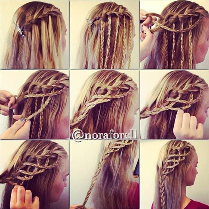 A waterfall braid and then another braid! Great Idea!