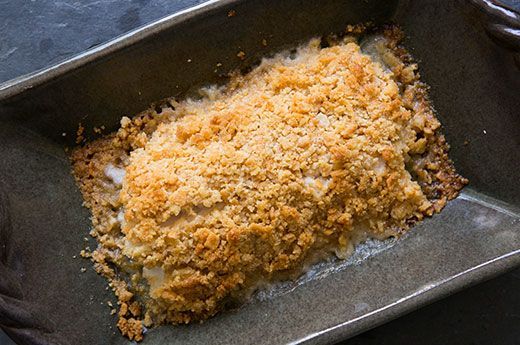 Baked white fish, such as cod, haddock, scrod, hake or bass, baked with a buttery Ritz cracker crust. | Simply Recipes