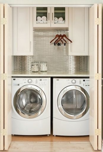 beautiful-closet-laundry-room-silver-tile @ Home Improvement Ideas