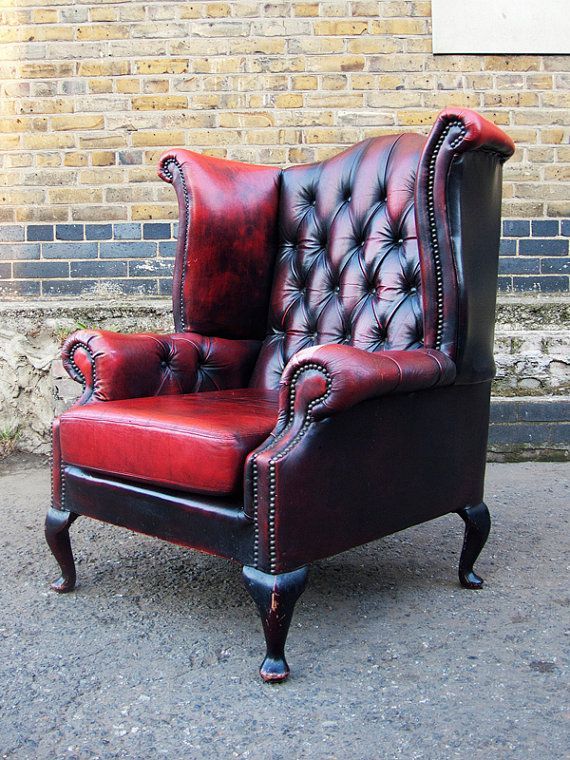 Beautiful scottish ox blood leather Queen Anne chair