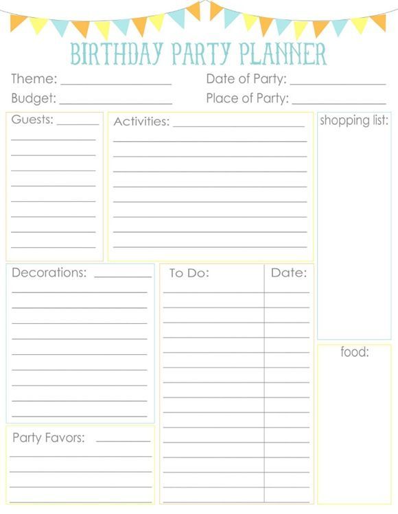 Birthday party planning sheet!! Everything I need  on one sheet. Nothing can escape me now. Unless I loose the sheet….