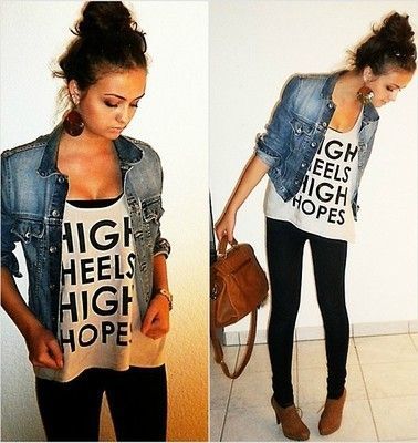 Black jeans with graphic tank and jean button up.