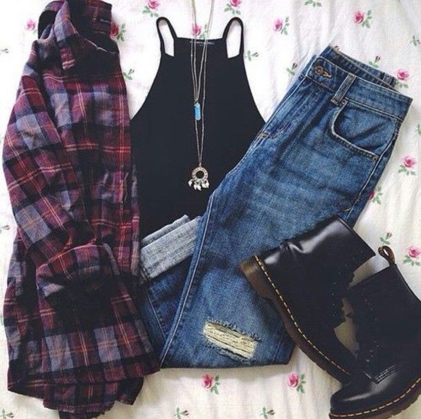 blouse black top top necklace jewels jeans boyfriend jeans DrMartens grunge tumblr outfit on point on point clothing
