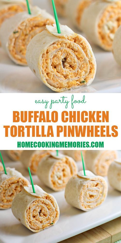 Buffalo Chicken Pinwheels — easy party food that has all the flavors of buffalo chicken wings…without the mess. Great for all