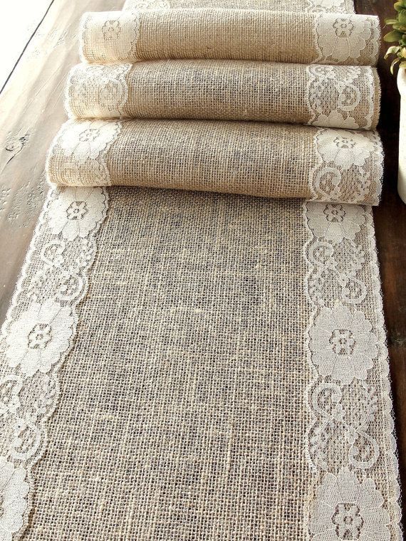 Burlap table runner with country cream lace Rustic Runner, Chic Wedding Tablecloth, Rustic Wedding Vintage  Runners, handmade in