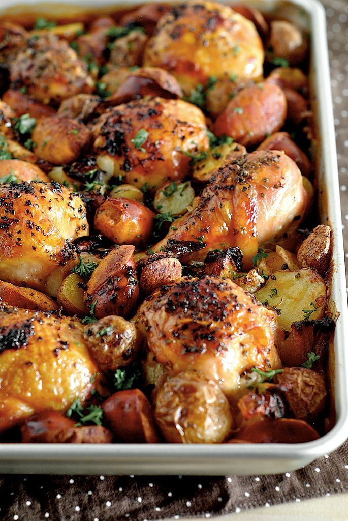 Chicken and Chorizo.  Have made – would use less chorizo in bigger chunks and drizzle potatoes with oil before adding to pan.