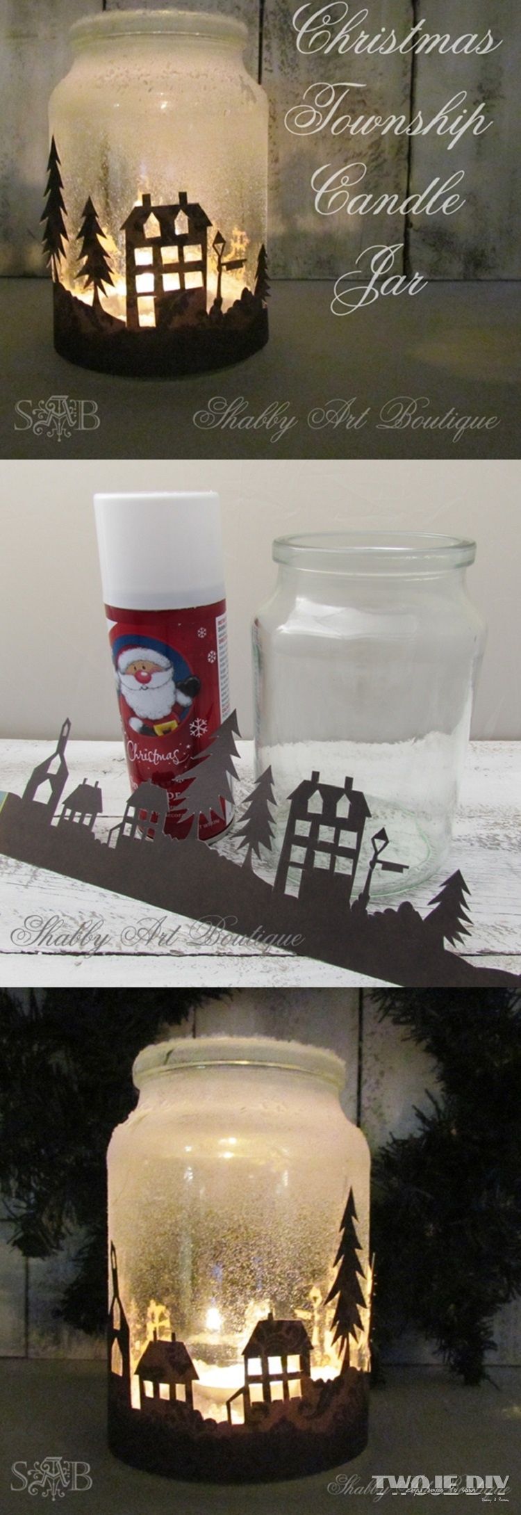Christmas Township Candle Jar: Quick and easy candle jar that will look amazing when illuminated at night. complete directions.