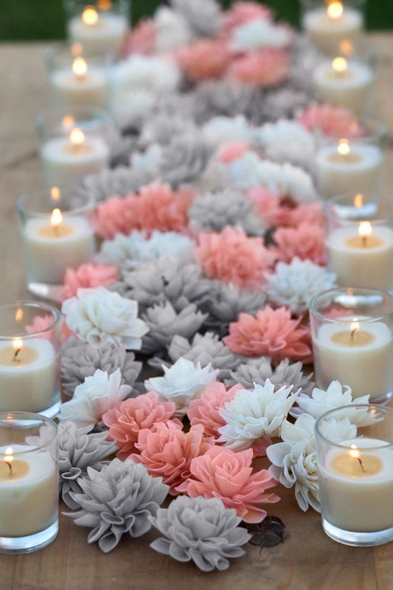 Coral and Grey Mixed Wooden Flowers Wedding by companyfortytwo; These are beautiful, but expensive. Just wanted you to see them.