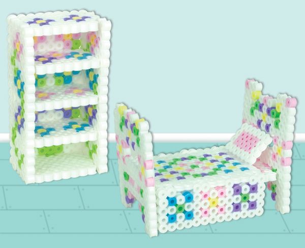 Did you know that you can make real, working 3-D doll furniture using Perler beads?  I would have flipped over this when I was a