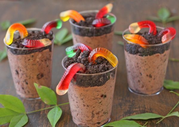 Dirt Pudding Cups With Gummy Worms Recipe. Pretty close to my mons recipe, but she adds cream cheese too, making it richer and