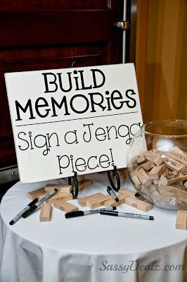 DIY wedding jenga guestbook idea… this is adorable! Love encouraging playing games together