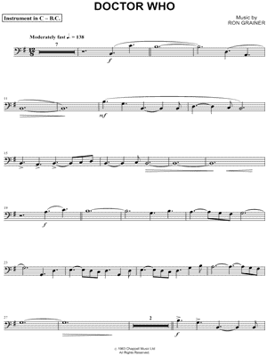 “Doctor Who Theme – Bass Clef Instrument” from Doctor Who Sheet Music (Cello, Trombone, Bassoon, Baritone Horn or Double Bass) –
