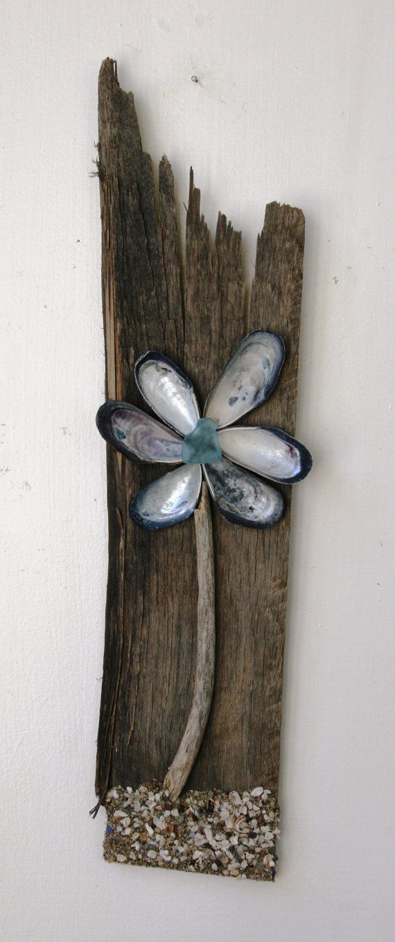 Driftwood and Shell Flower Reclaimed Wood by PeaceLoveDriftwood, $26.00