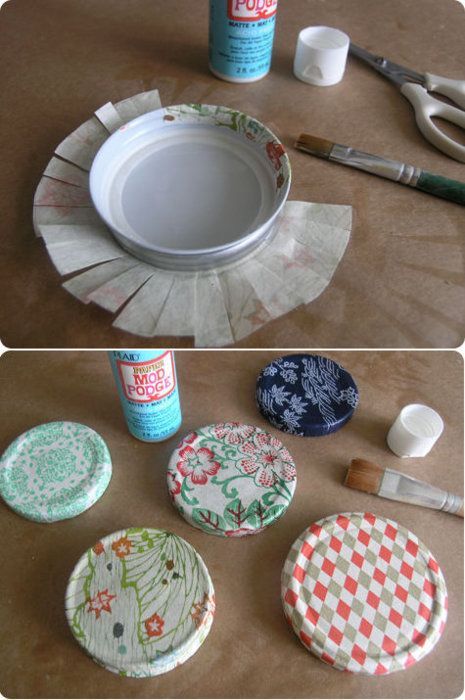 fabric covered lids- I have a whole big stash of  baby food jars that need a makeover!