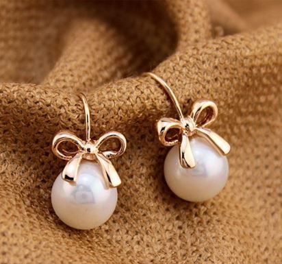 Golden Bow and Pearl Earrings | LilyFair Jewelry, $11.99!