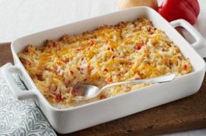 Hash Brown Potato Casserole – Nutritional Information: Calories: 90, Total Fat 3.5g, Saturated Fat 2g, Cholesterol 10mg,