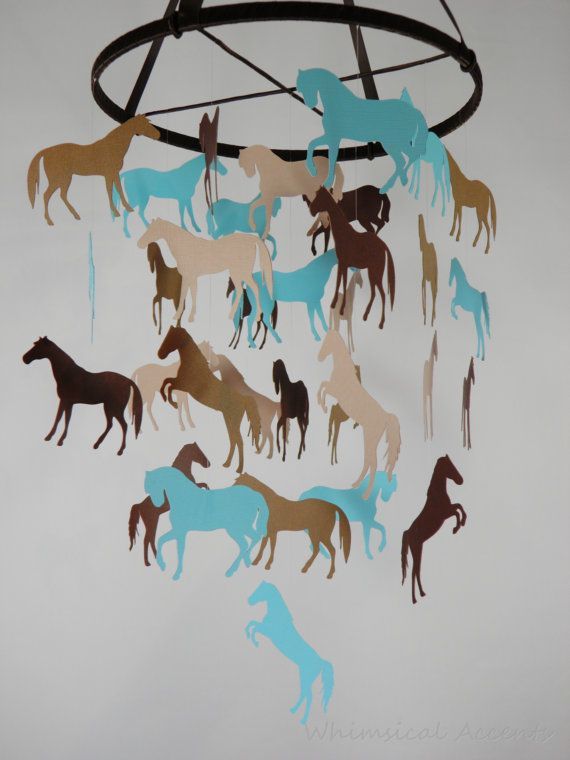 Horse Decorative Mobile in Aqua Blue and Browns by whimsicalaccents on Etsy. Cowgirl, cowboy nursery or bedroom decor.
