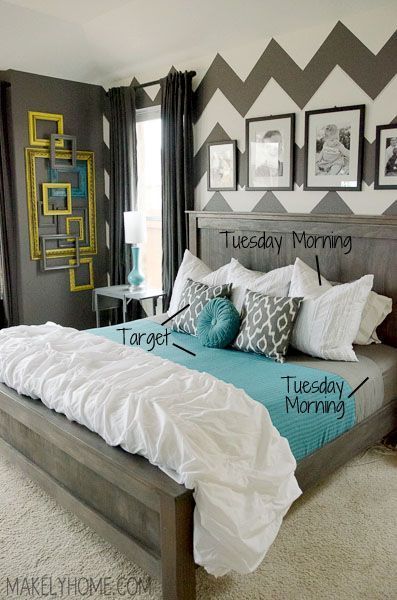 I love the layered frame wall and the bold chevron print wall. How to Refresh Your Bedroom with Discount Bedding – Makely School