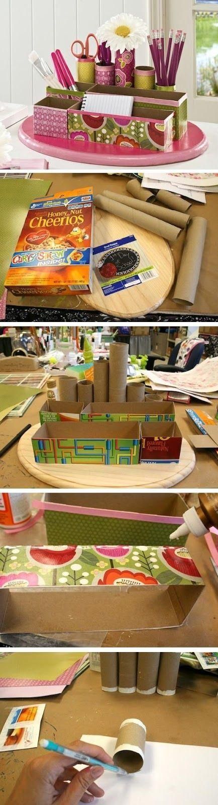I Need To Make This. My Desk Is A Mess And Using Old Cereal Boxes And Toilet Rolls Are A Great Idea. Diy – Click for More…
