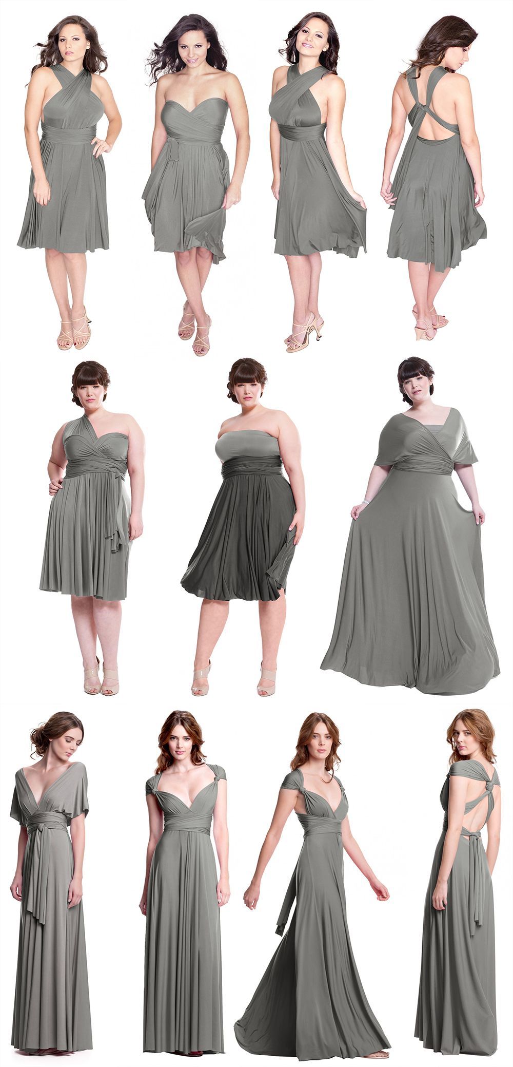 Introducing the Sakura Convertible Dresses in Dove Grey! The perfect medium grey dress. Just pick the color & your bridesmaids can