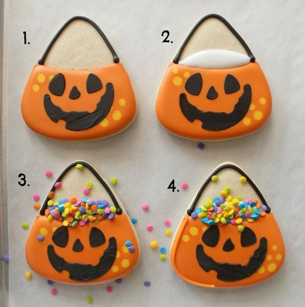 Jack O Lantern Candy Bucket Cookies tutorial from Sweet Sugar Belle