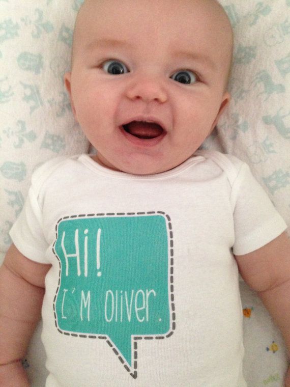 [just ordered this to announce his name (not Oliver) after hes born!] newborn name bodysuit – personalized name – cute speech