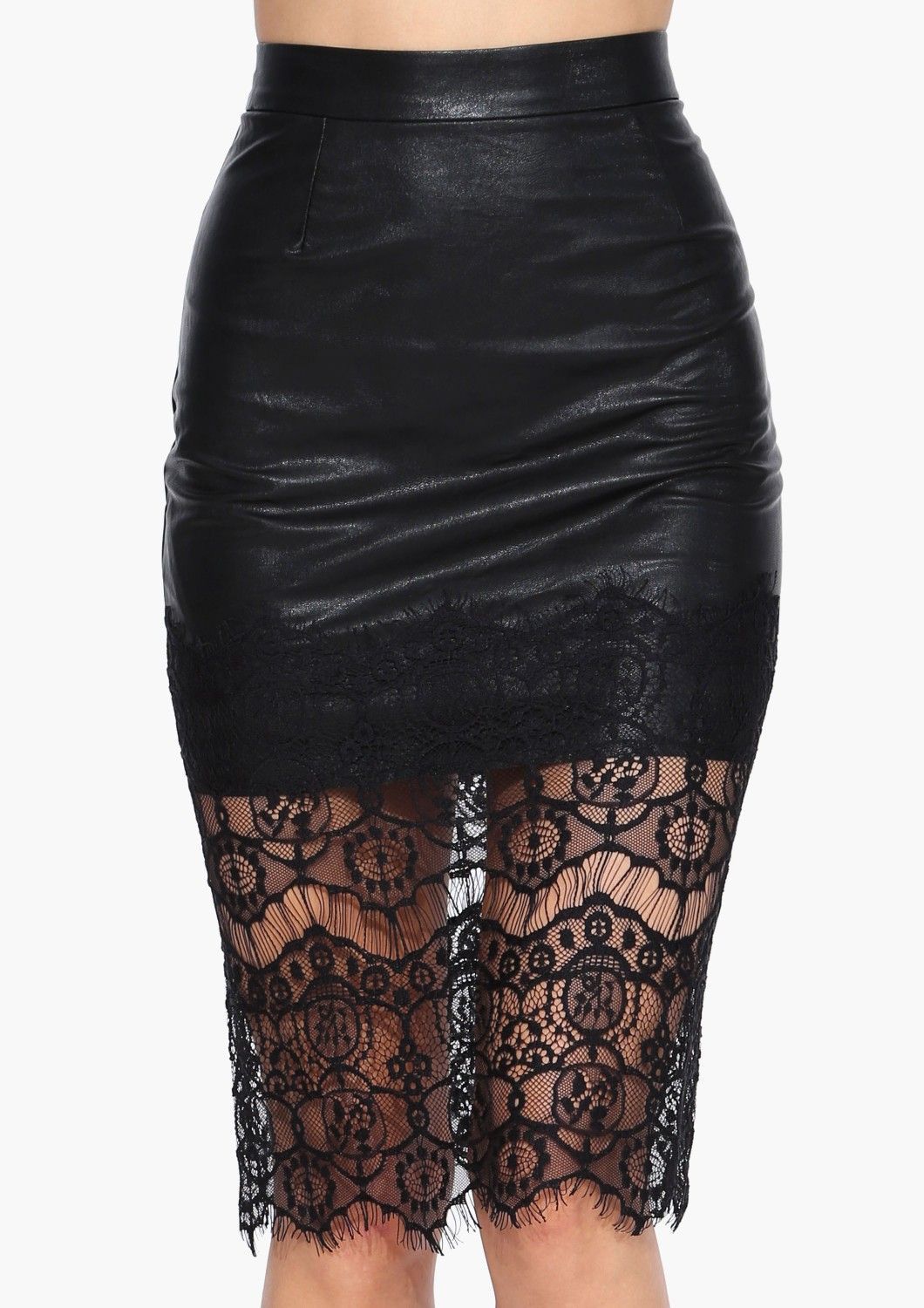 LACE N LEATHER PENCIL SKIRT