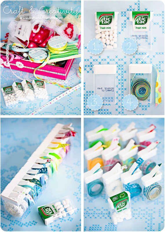Leere Tic Tac-Verpackungen lassen sich prima als Aufbewahrung für eure Geschenkbänder verwenden :)  So gehts: Einfach die leeren