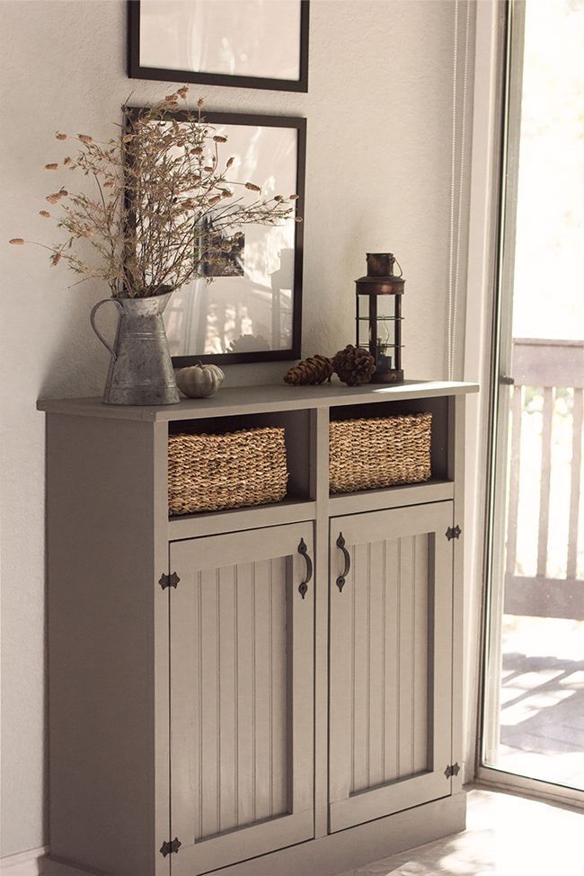 Living Room Details: DIY Cabinet, Tree stump table and Sofa Slipcovers | Jenna Sue Design Blog