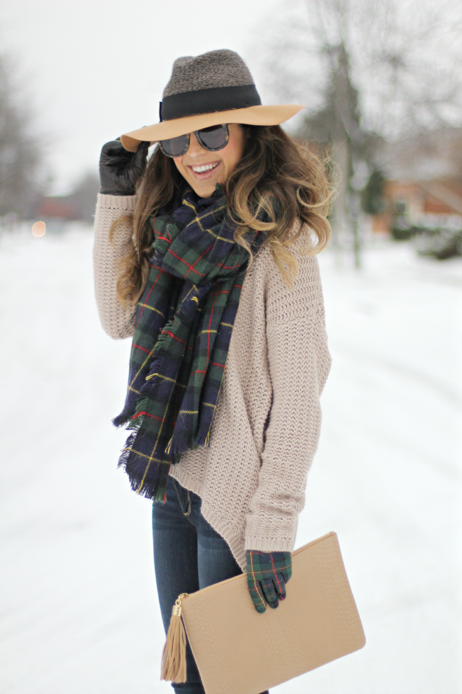 LOVE.  Ive been looking for a plaid scarf and I have this Anthro hat in another color.  Love this entire look.
