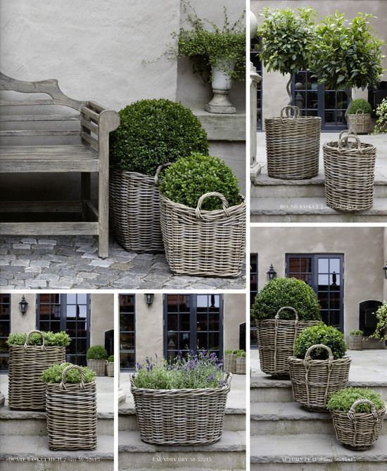 Love the gray tones and the lavender in the whicker baskets.