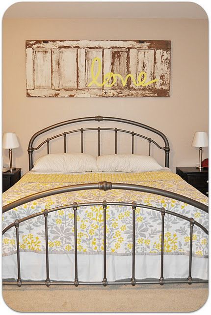 Love this idea of the over the bed design…..I would use a different color than yellow for the word love