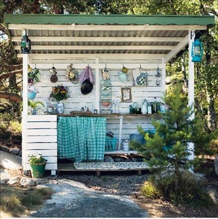 Make a Stand  The folks at Skonahem offer some inspiration with a cosy little kitchen created in a half shed. Perfect for hanging