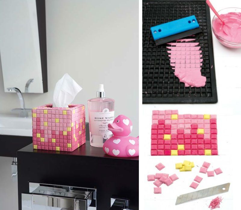Make your own mosaic tiles from rubber car mat