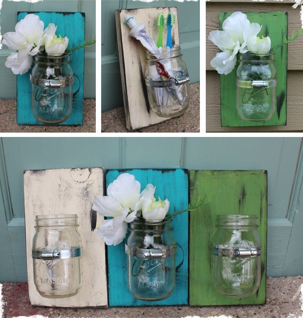 Mason Jar Wall Vase  D.I.Y for your bathroom toothbrushes and stuff! I WILL MAKE THIS.