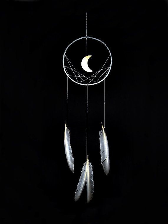 Minimalist dreamcatcher,  white, wall hanging, wooden moon, white feathers, dream catcher, long, large, handmade, bedroom decor on