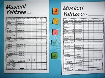 Musical Yahtzee game. Looks like a lot of fun to do with a music class.